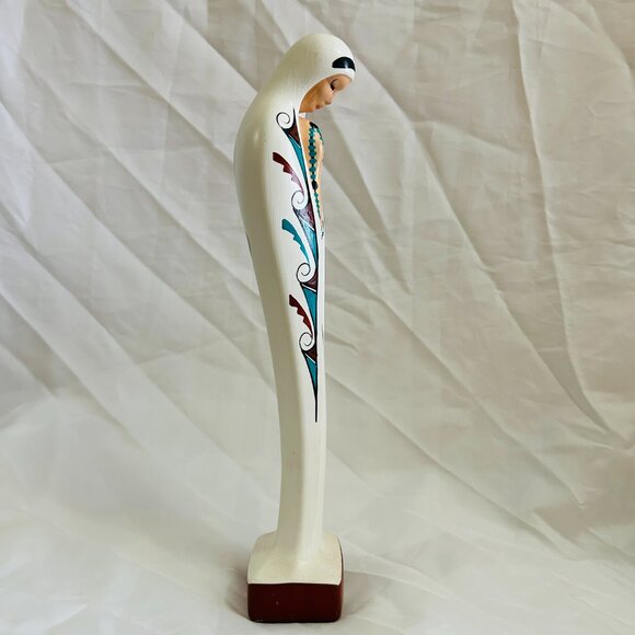 Navajo Virgin Mary Figurine Madonna Southwest Hand Painted Ceramic Signed 13" - Picture 5 of 16